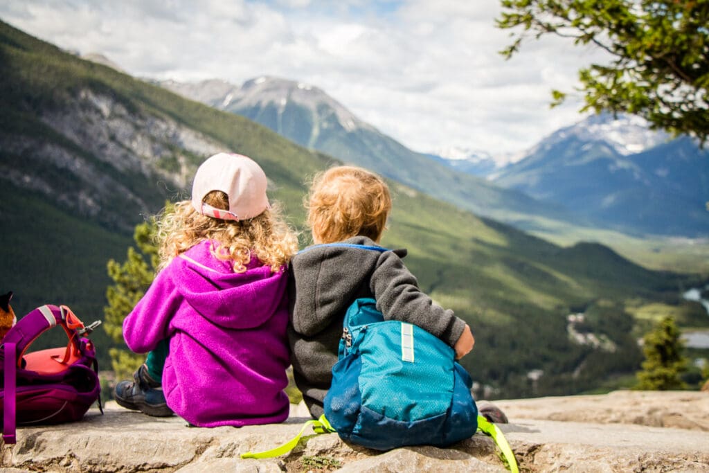 Kids at the Tunnel Mountain Summit in Banff