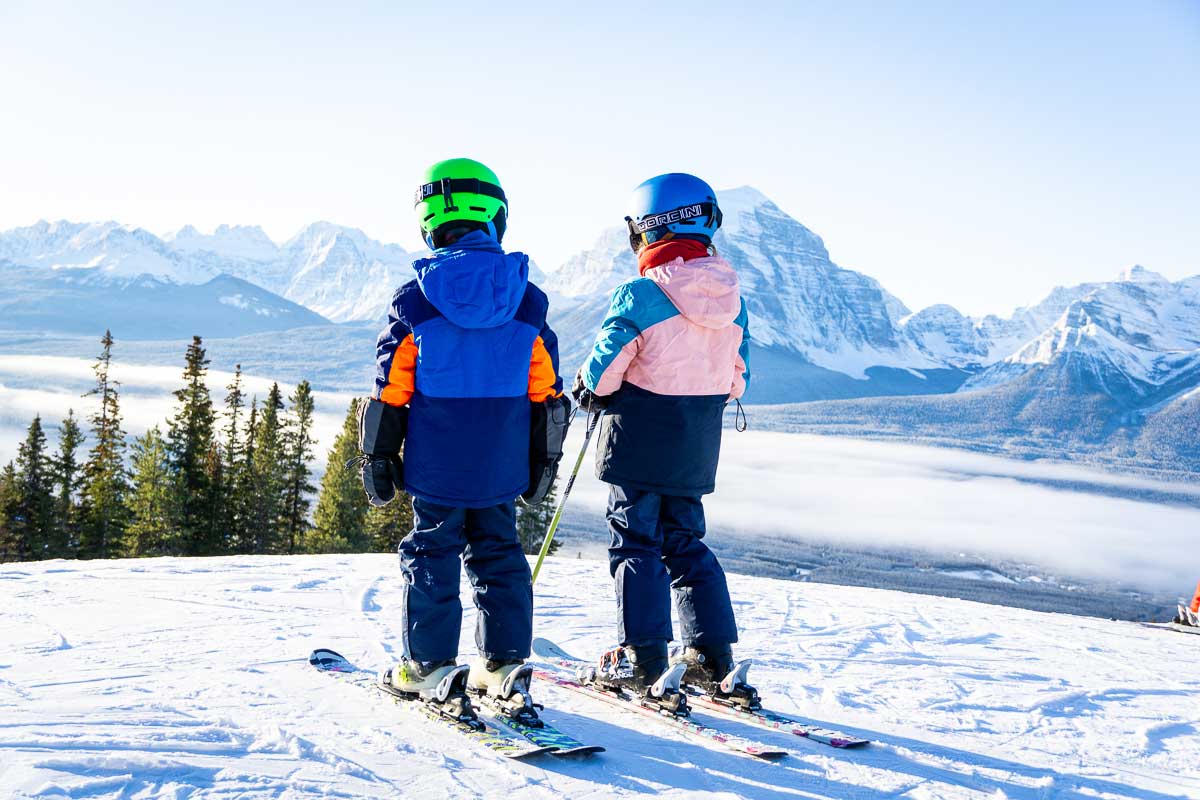 kids skiing at Lake Louise Ski Resort in Banff National Park.