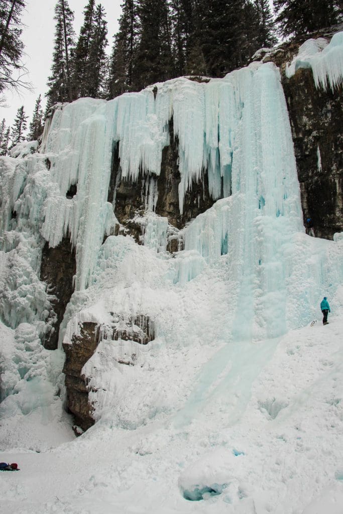 frozen waterfall at Johnston Canyon in Banff.