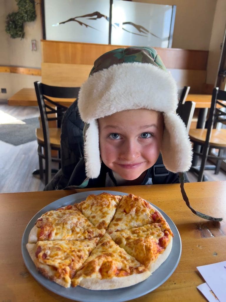 Eating at Rocky Mountain Flatbread in Canmore with Kids.