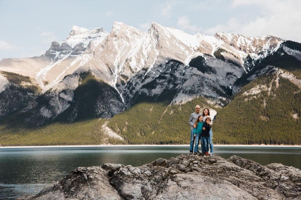 The Brewer family, owners of the Banff with Kids blog, have a special family photo shoot at Lake Minnewanka in Banff National Park.