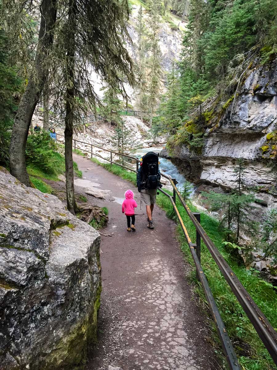 hiking Johnston Canyon with toddler