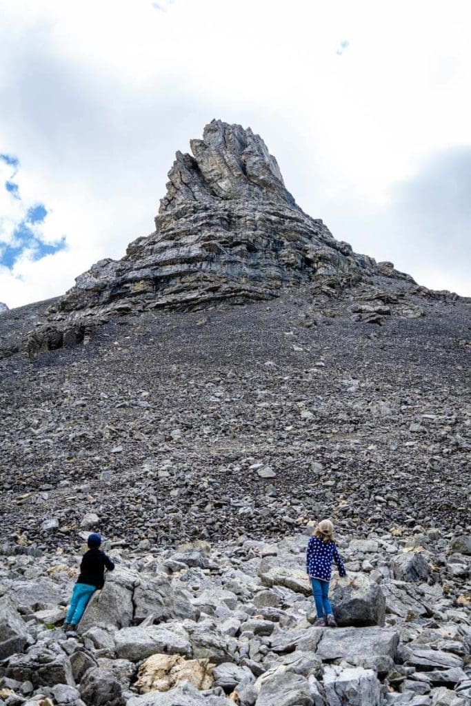 Kids hiking Arethusa Cirque in Kananaskis