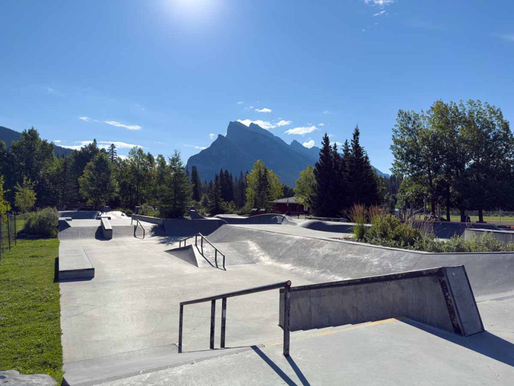 The street plaza at the Banff skatepark in Sundance Park.