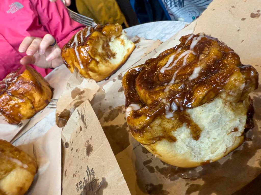 gooey sticky buns at the Bear's Paw Bakery in Jasper, Alberta.